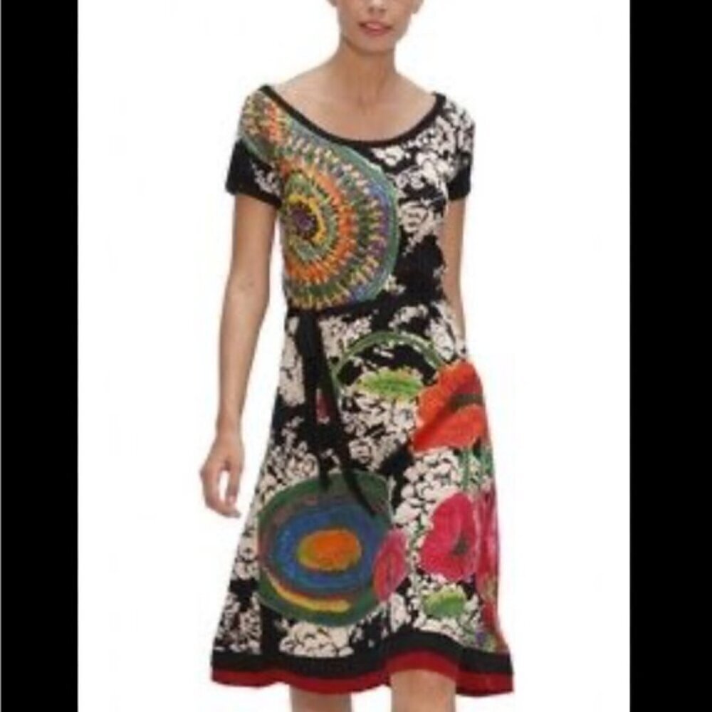 Desigual Cotton Dress Beautiful Wearable Art Size small
